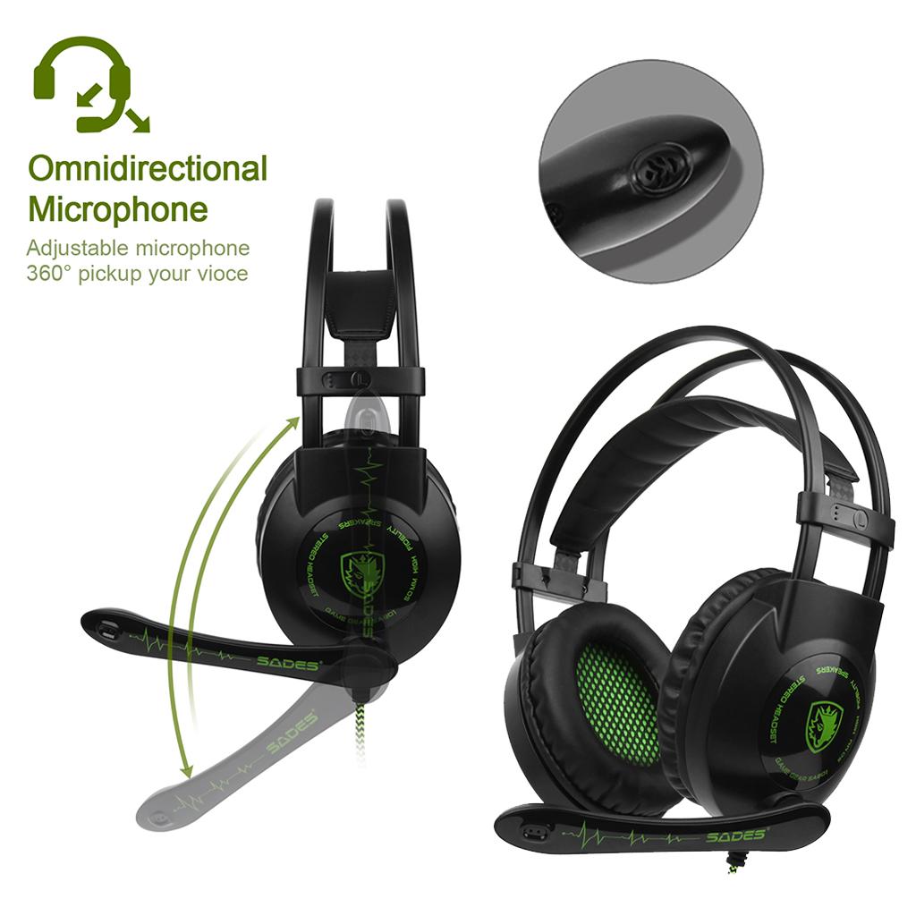 Sades7.1 Stereo Headsets Surround Sound Gaming headphones MIC black green