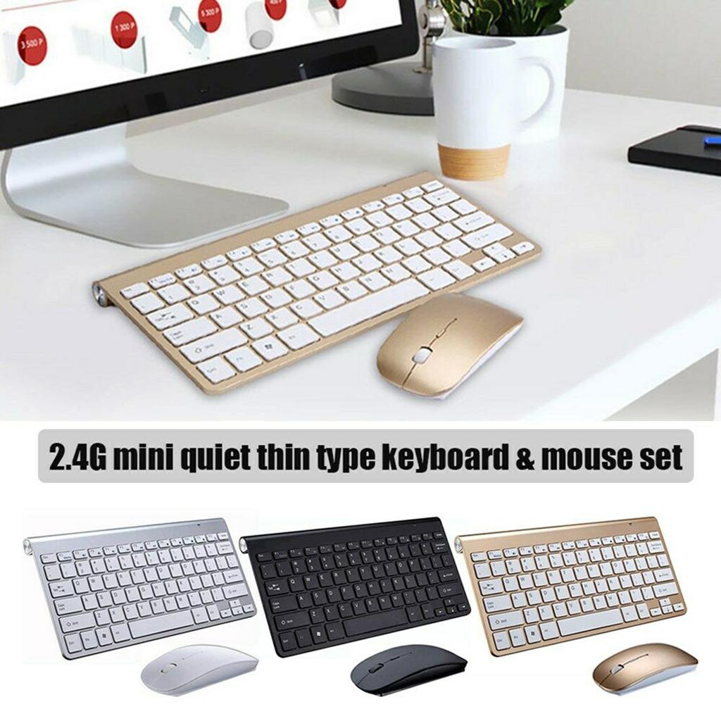 Mini Wireless Keyboard Mouse Set Waterproof 2.4G for Mac PC Laptop Golden