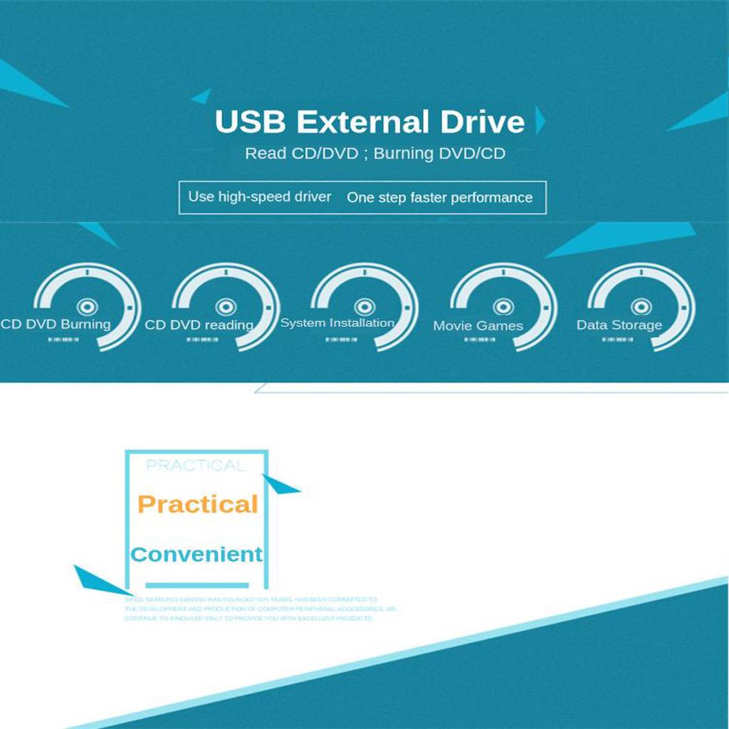 External Optical Drive USB 3.0 CD/DVD ROW Burner for Windows Laptop PC Black