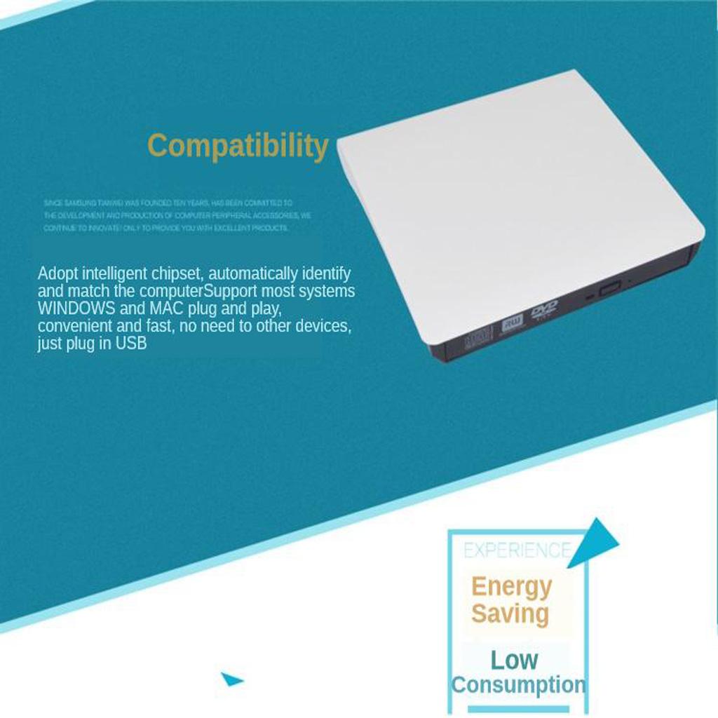 External Optical Drive USB 3.0 CD/DVD ROW Burner for Windows Laptop PC Black