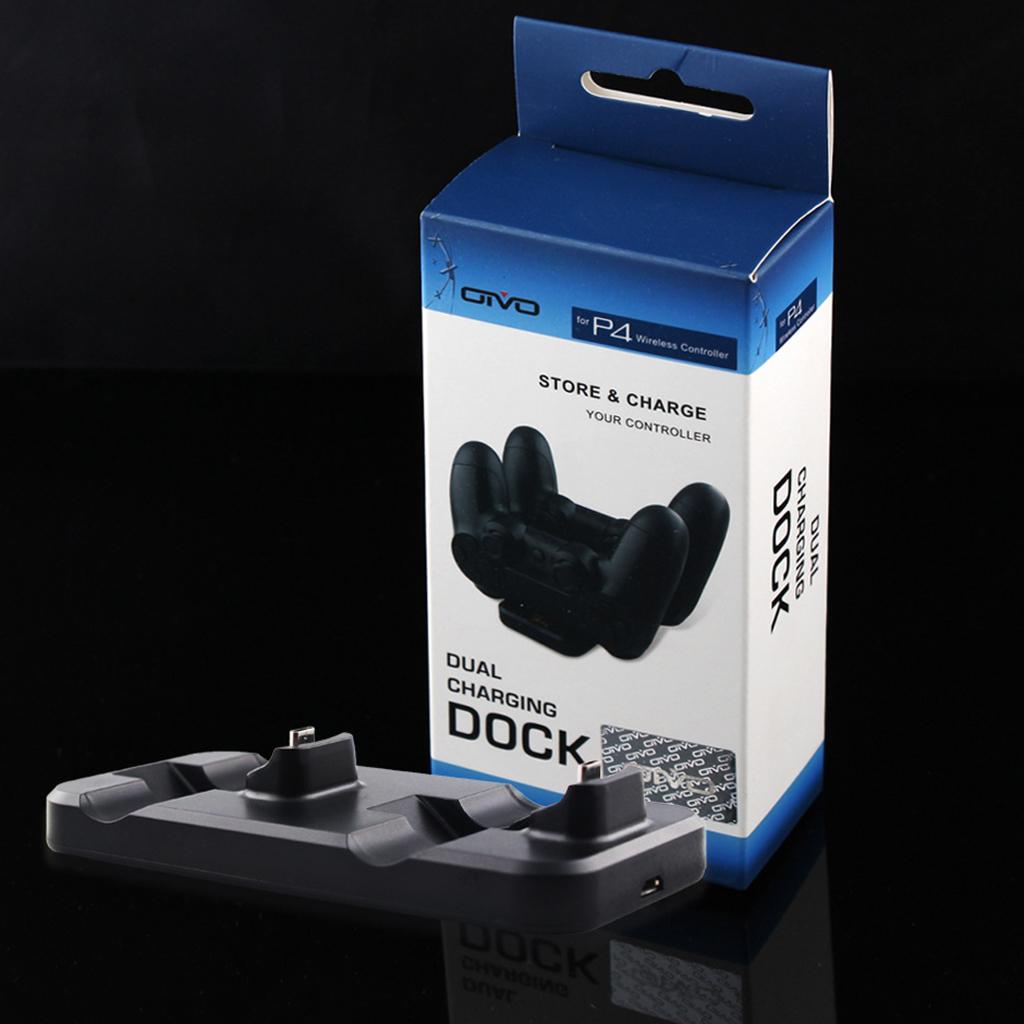 Dual Gamepad Handle Wireless Controller Chargers Dock for PS4 Black