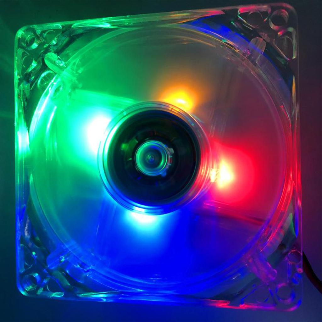 Computer Fan 4 LED 80mm 8025 Silent PC Computer Case Cooler Fan Multicolor