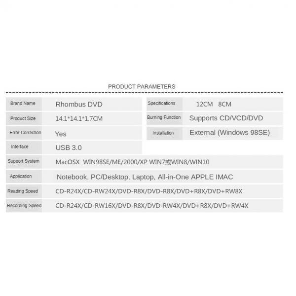 New External USB 3.0 DVD-RW CD Writer Burner Reader Player for PC White