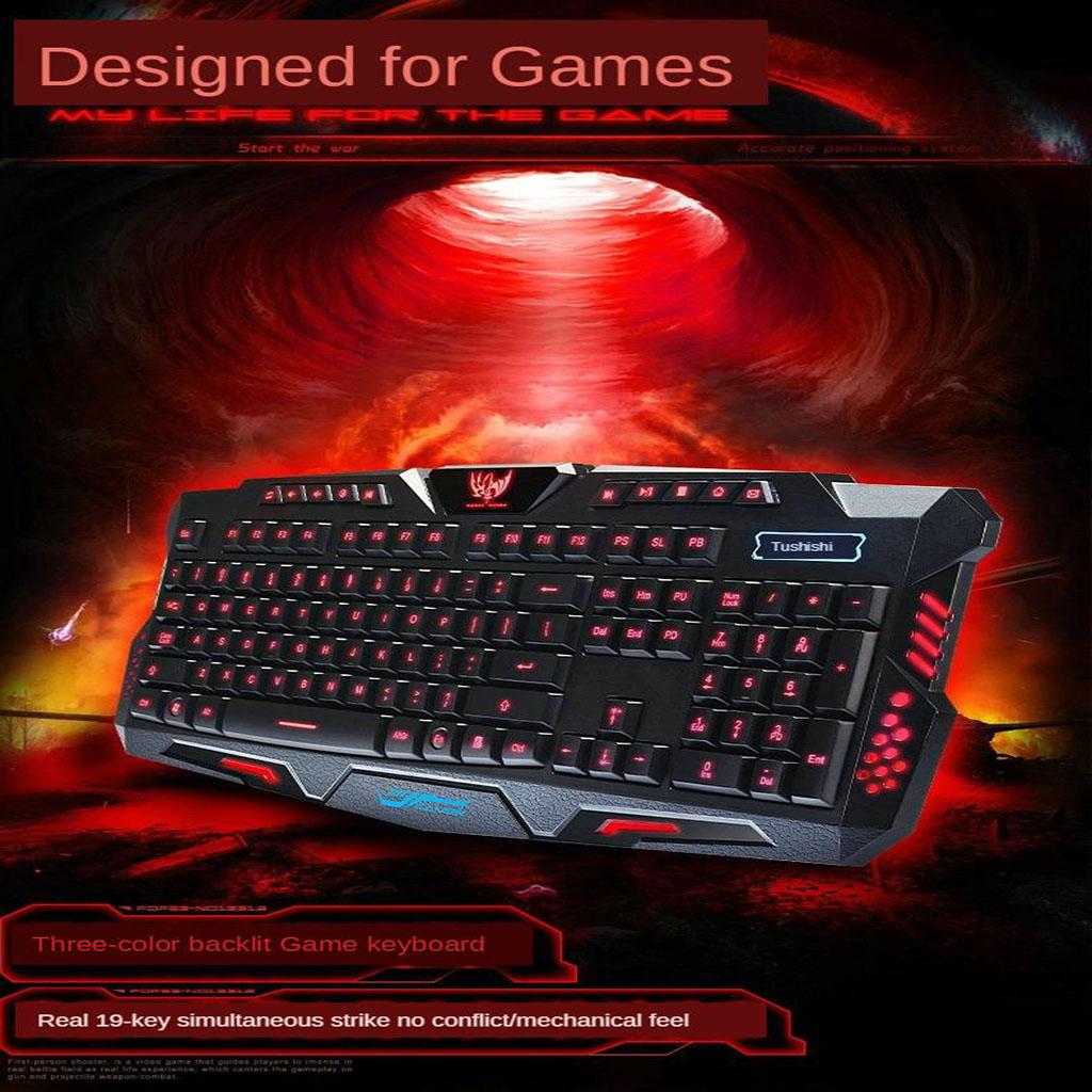 Gaming USB LED 3 Color Crack Keyboard Waterproof 114 Keys for Laptop PC