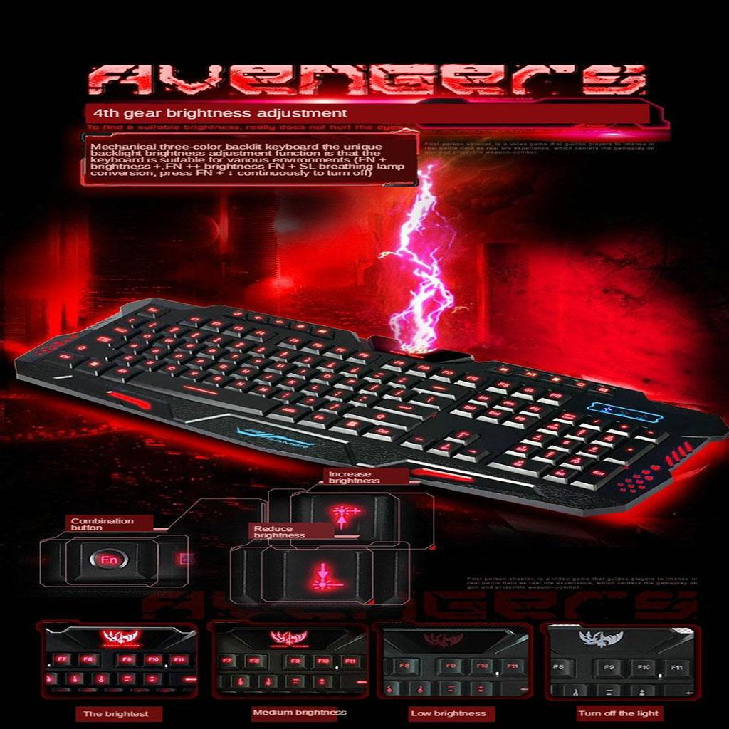 Gaming USB LED 3 Color Crack Keyboard Waterproof 114 Keys for Laptop PC