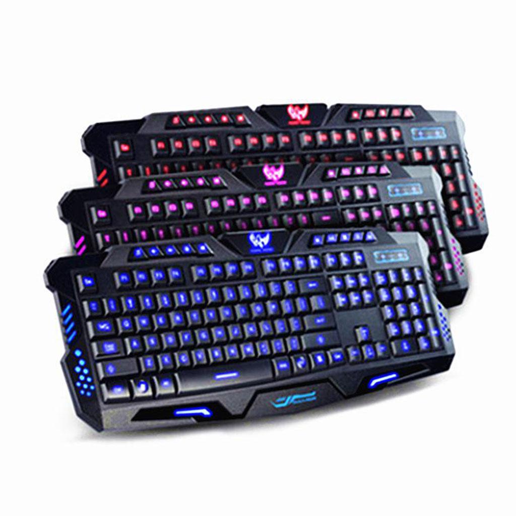 Gaming USB LED 3 Color Crack Keyboard Waterproof 114 Keys for Laptop PC