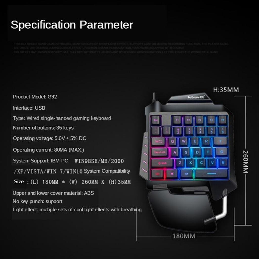 Mini One Hand Gaming Keyboard 35 Keys Game Keypad Backlit For Laptop