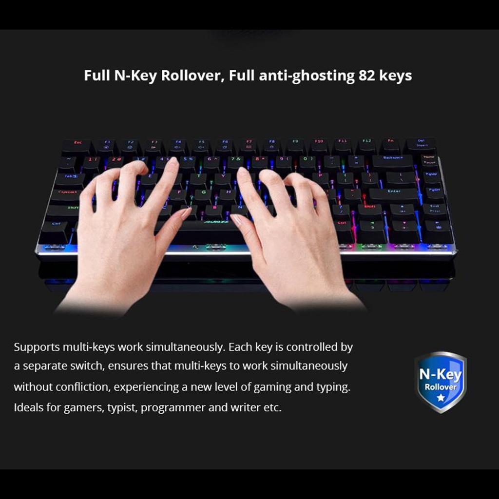 AJAZZ Mechanical Keyboard Portable 82 Keys Blue Switches-Black-RGB Alloy