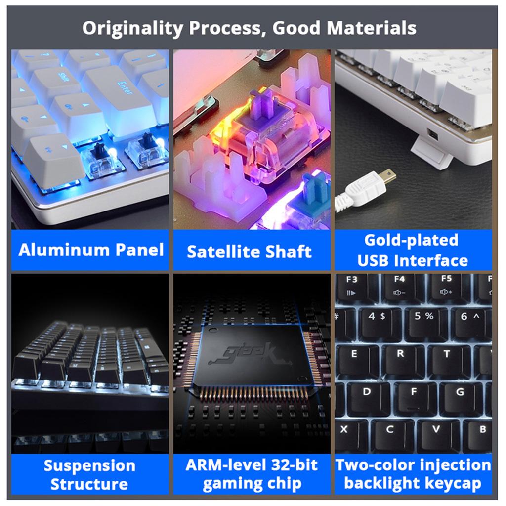 AJAZZ Mechanical Keyboard Portable 82 Keys Blue Switches-Black-RGB Alloy