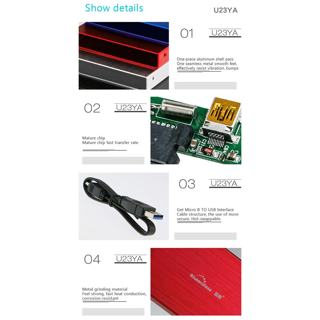 Blueendless 2.5" HDD Portable External Hard Drive for Laptop Red 250GB