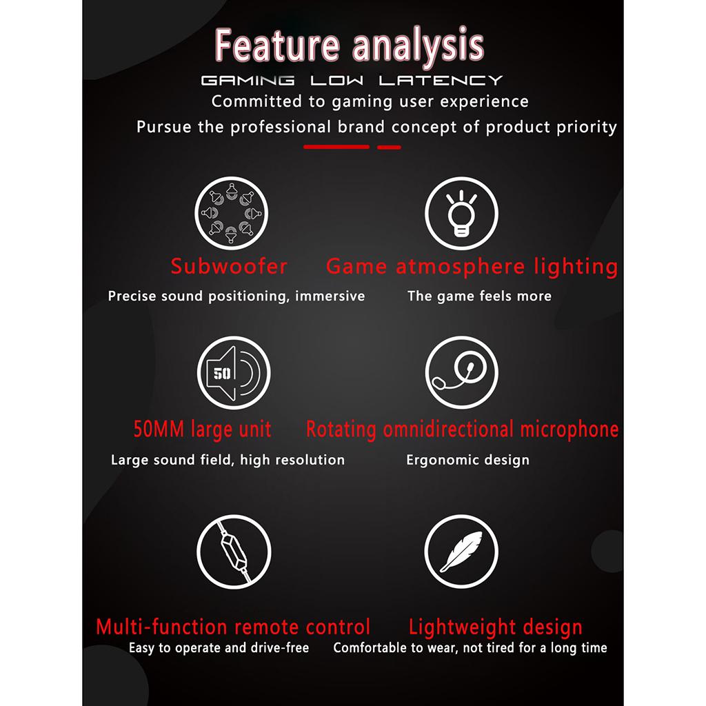 M18 Wired Colorful Glowing Stereo Gaming Headset Headphone with Mic