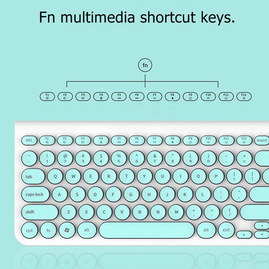 Retro Circular Mute Wireless Keyboard and 1600DPI Mice for Office Blue
