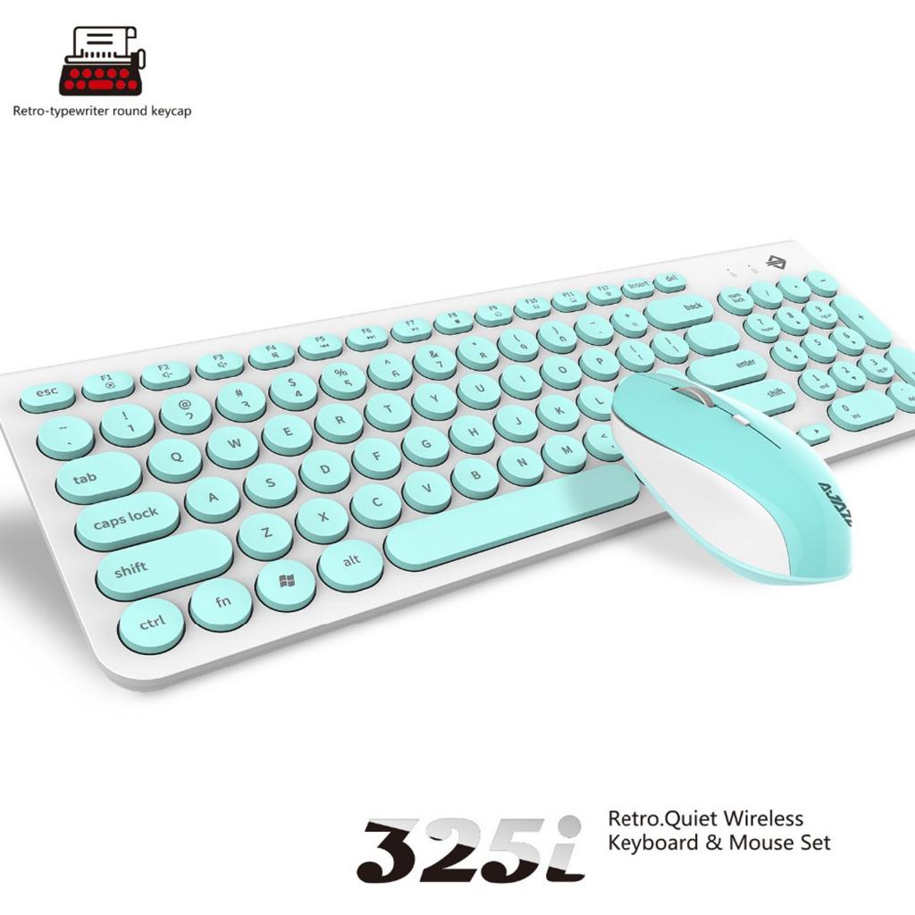 Retro Circular Mute Wireless Keyboard and 1600DPI Mice for Office Blue