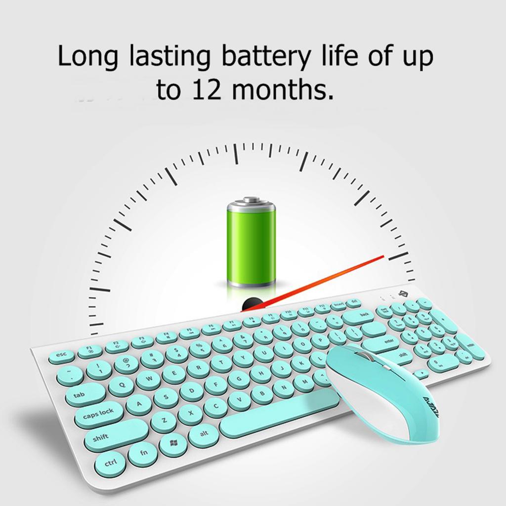 Retro Circular Mute Wireless Keyboard and 1600DPI Mice for Office Black