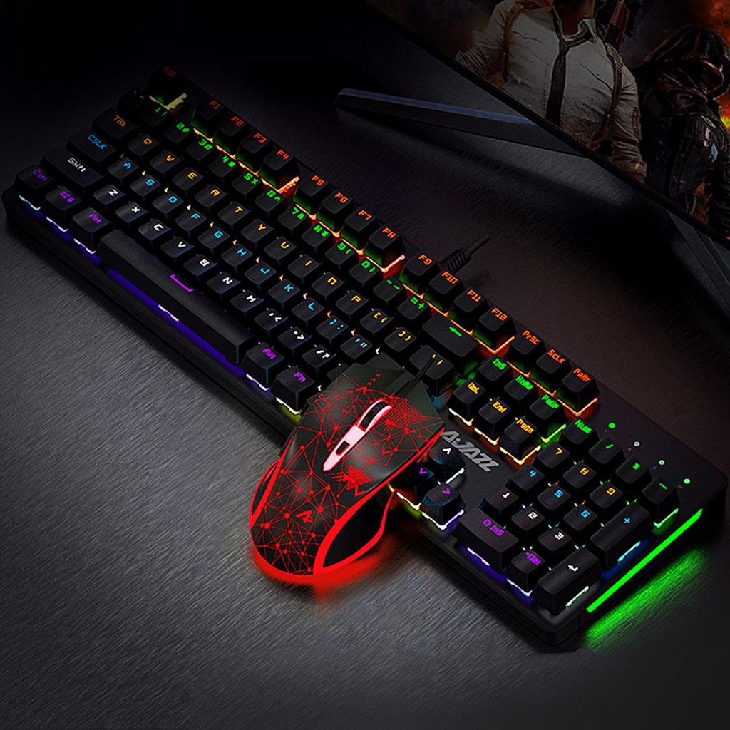 Gaming Mechanical Keyboard and Mouse Backlit 2400DPI For PC Brown Switches
