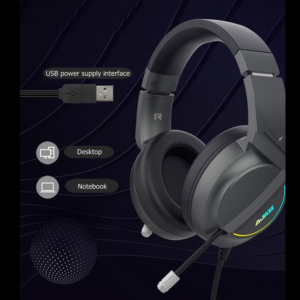 AX365 RGB Surround Gaming Headset Wired with Mic Led Backlit PC Laptop Black