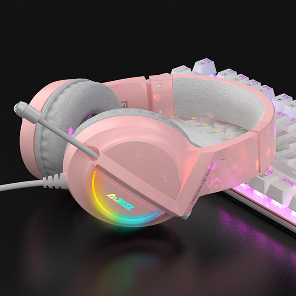 AX365 RGB Surround Gaming Headset Wired with Mic Led Backlit PC Laptop Pink