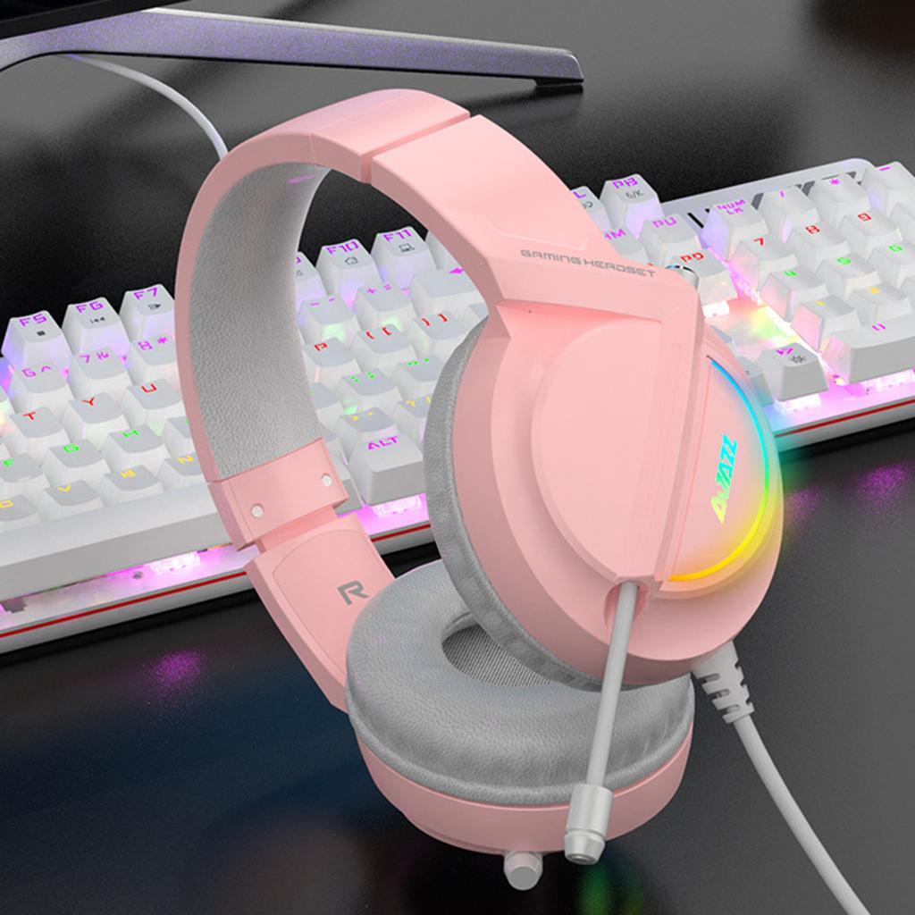 AX365 RGB Surround Gaming Headset Wired with Mic Led Backlit PC Laptop Pink