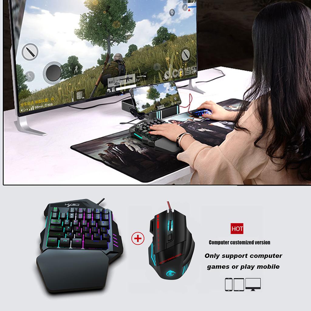 Mini One-Handed Gaming Keyboard Mouse Combo USB Wired Game 35 Keys Accessory V100+A907