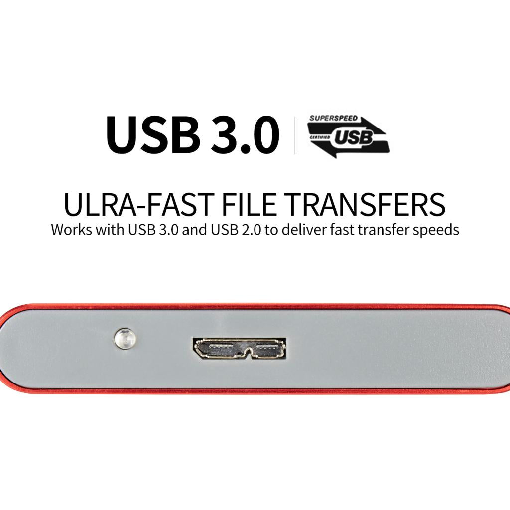 Portable High Speed USB3.0 External Hard Disk Drive Red 2TB