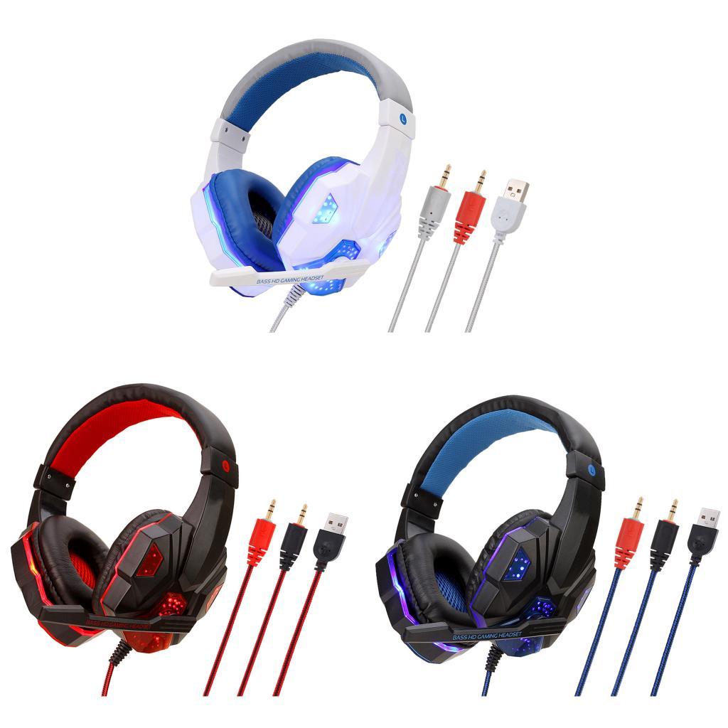 3.5mm Wired Game Gaming Headphones Earphones with Mic LED Light black red