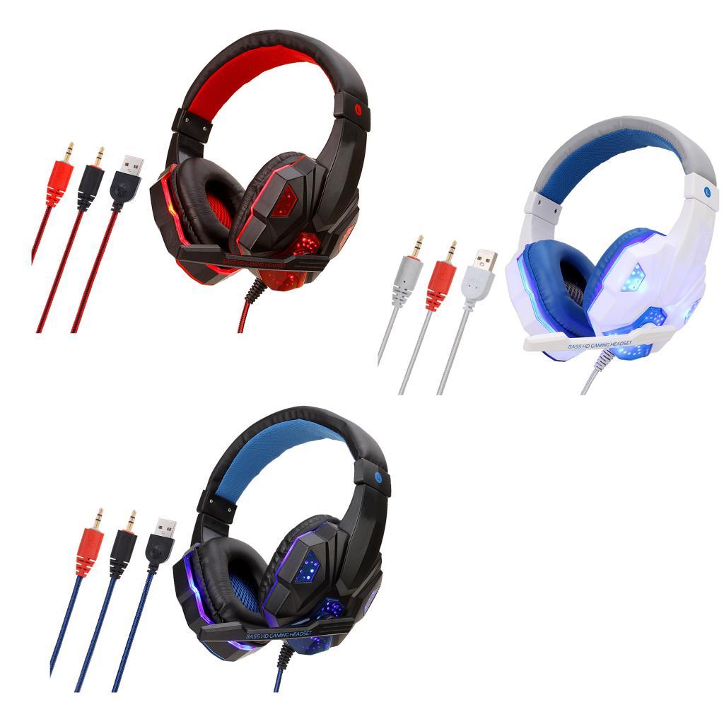 3.5mm Wired Game Gaming Headphones Earphones with Mic LED Light black red