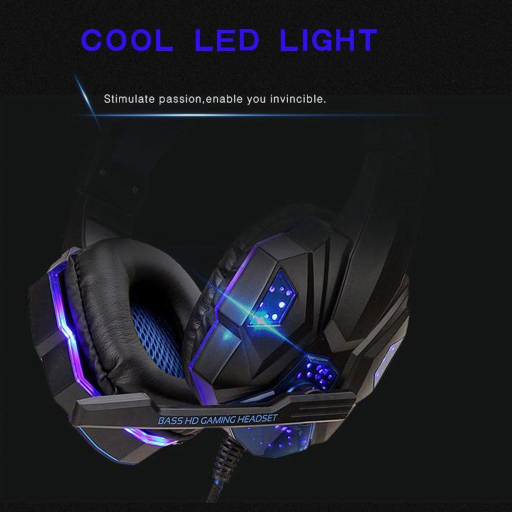 3.5mm Wired Game Gaming Headphones Earphones with Mic LED Light black red