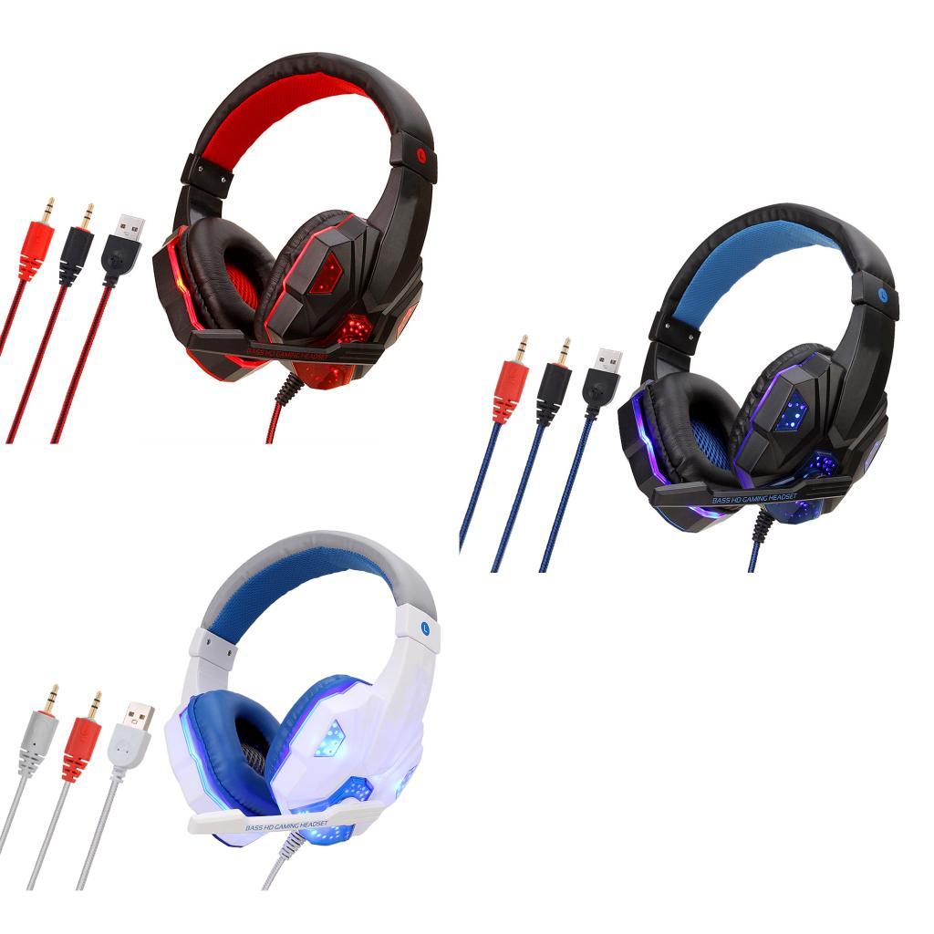 3.5mm Wired Game Gaming Headphones Earphones with Mic LED Light black red