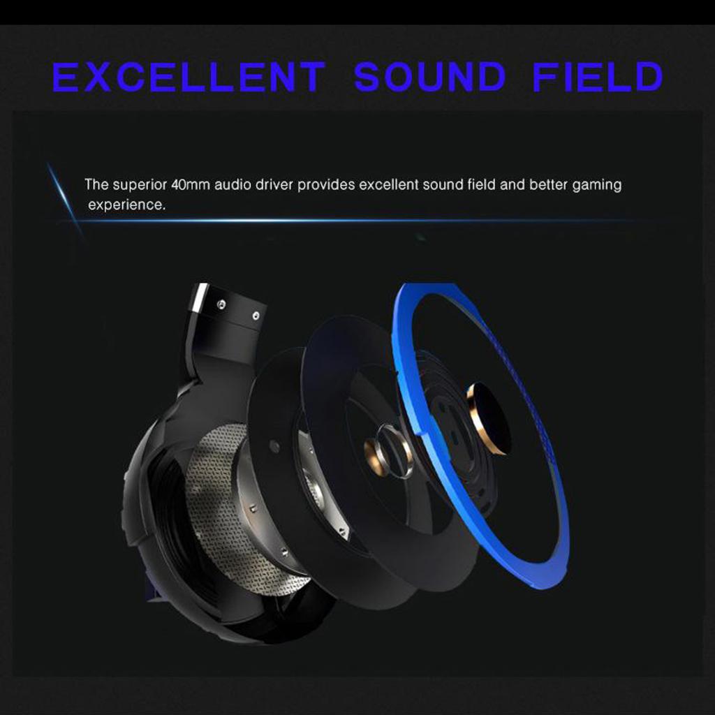 3.5mm Wired Game Gaming Headphones Earphones with Mic LED Light white blue