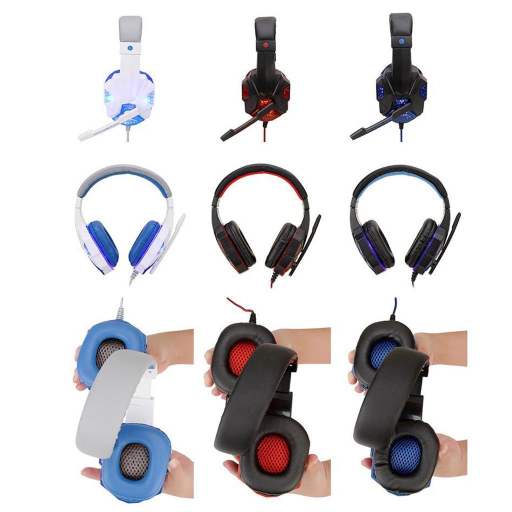 3.5mm Wired Game Gaming Headphones Earphones with Mic LED Light white blue