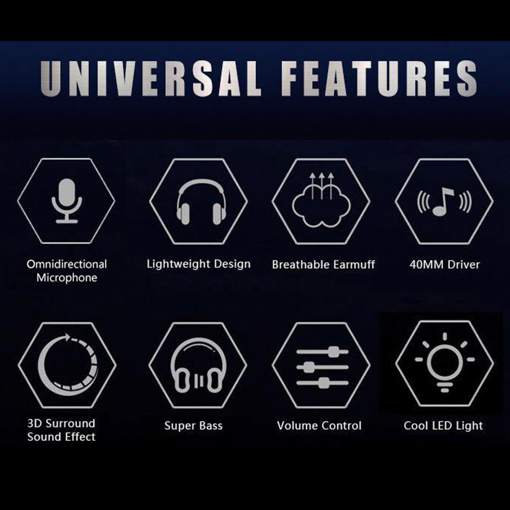 3.5mm Wired Game Gaming Headphones Earphones with Mic LED Light white blue