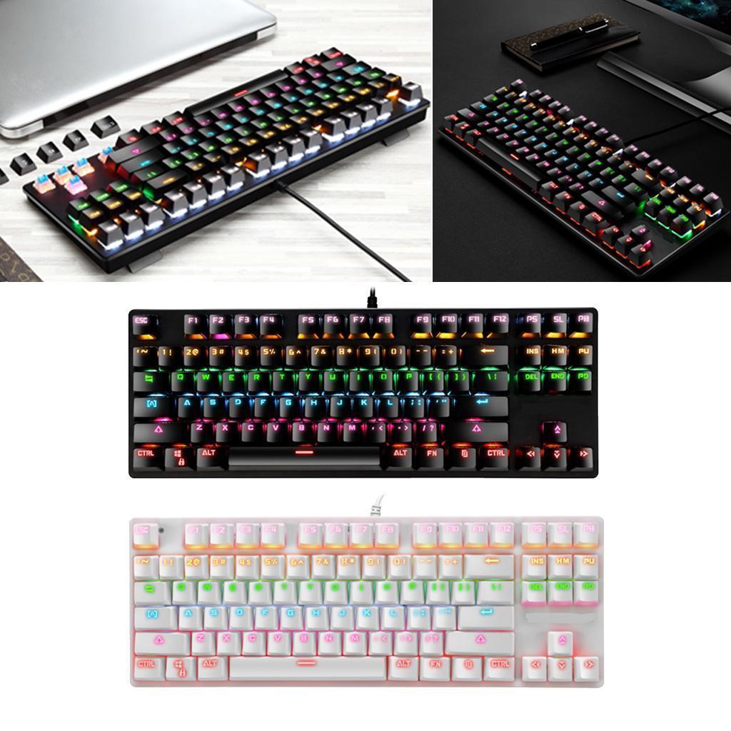 87 Keys Usb Wired Mechanical Keypad RGB Backlight Gaming PC Keyboard Black