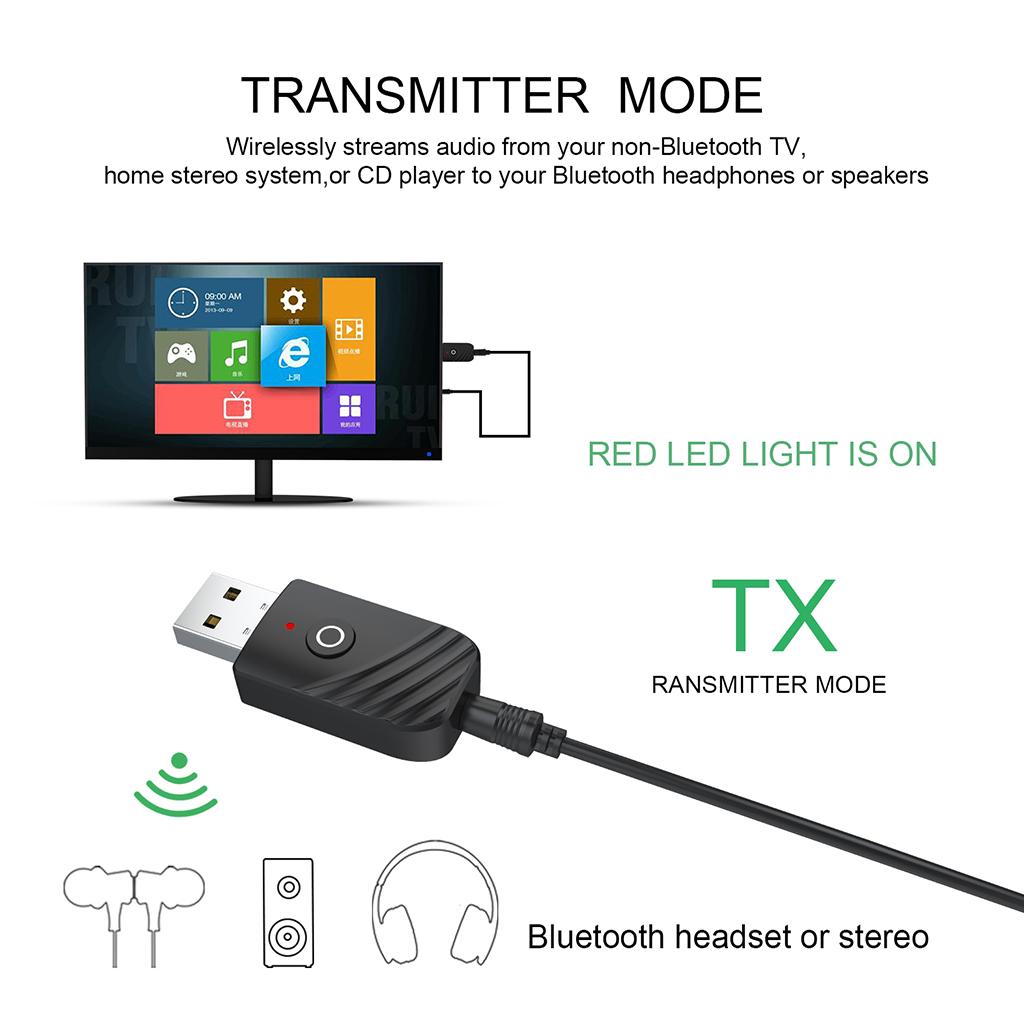 3 in 1 USB Bluetooth 5.0 Audio Transmitter Receiver Adapter for PC Car