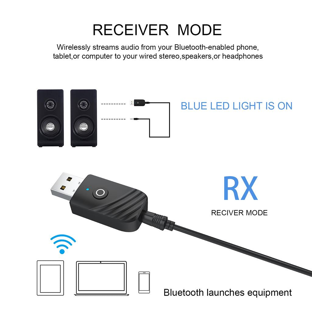 3 in 1 USB Bluetooth 5.0 Audio Transmitter Receiver Adapter for PC Car