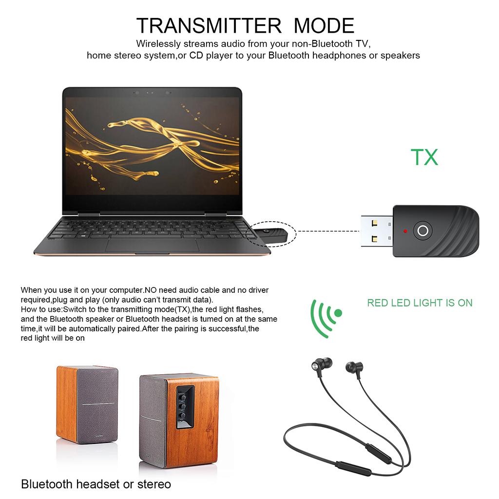 3 in 1 USB Bluetooth 5.0 Audio Transmitter Receiver Adapter for PC Car