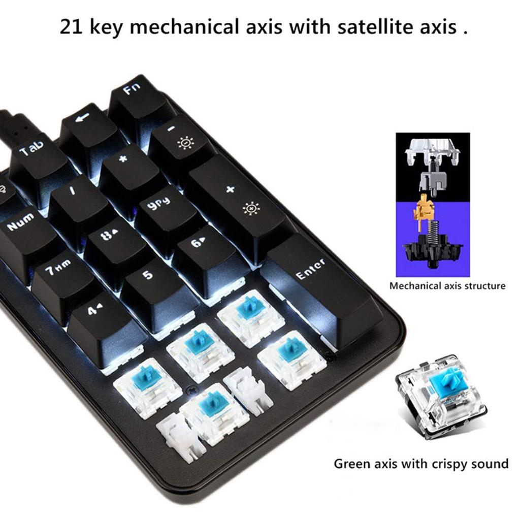 Ajazz Mini Gaming Keyboard Blue Switches 21 Keys Ergonomic Backlit Keypad