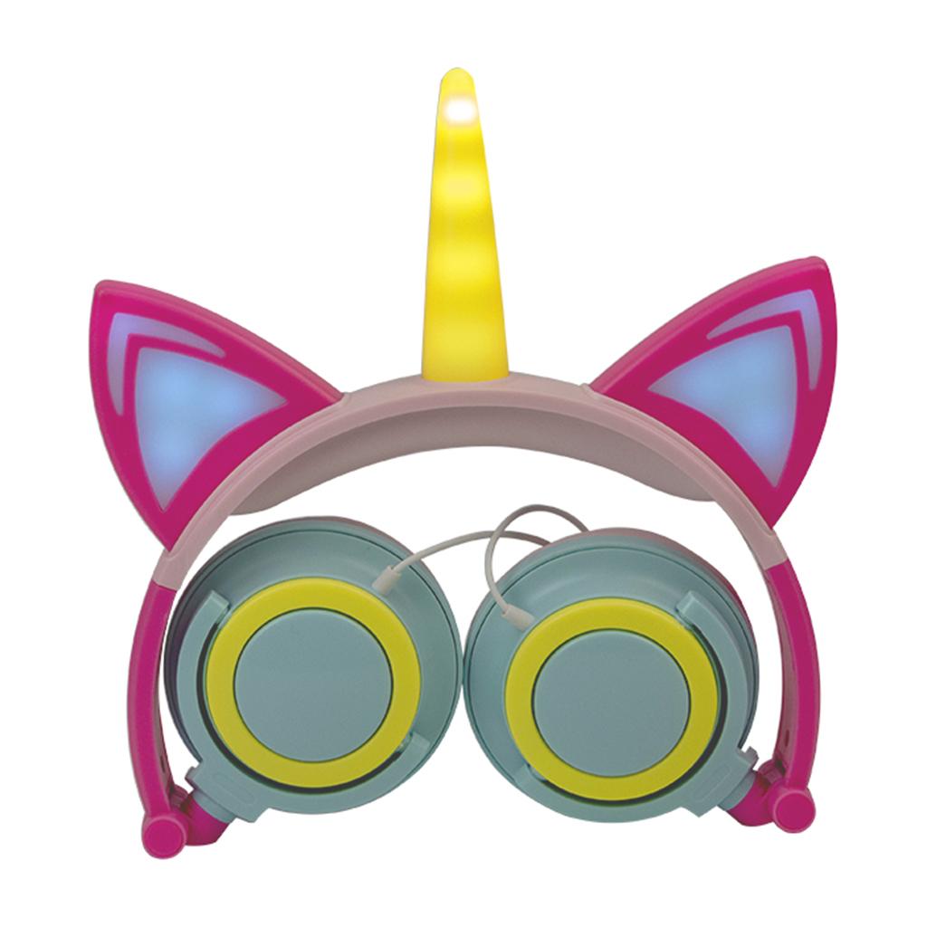 Cat Ear Unicorn Kids Headphones LED Flashing Girls Headband green yellow