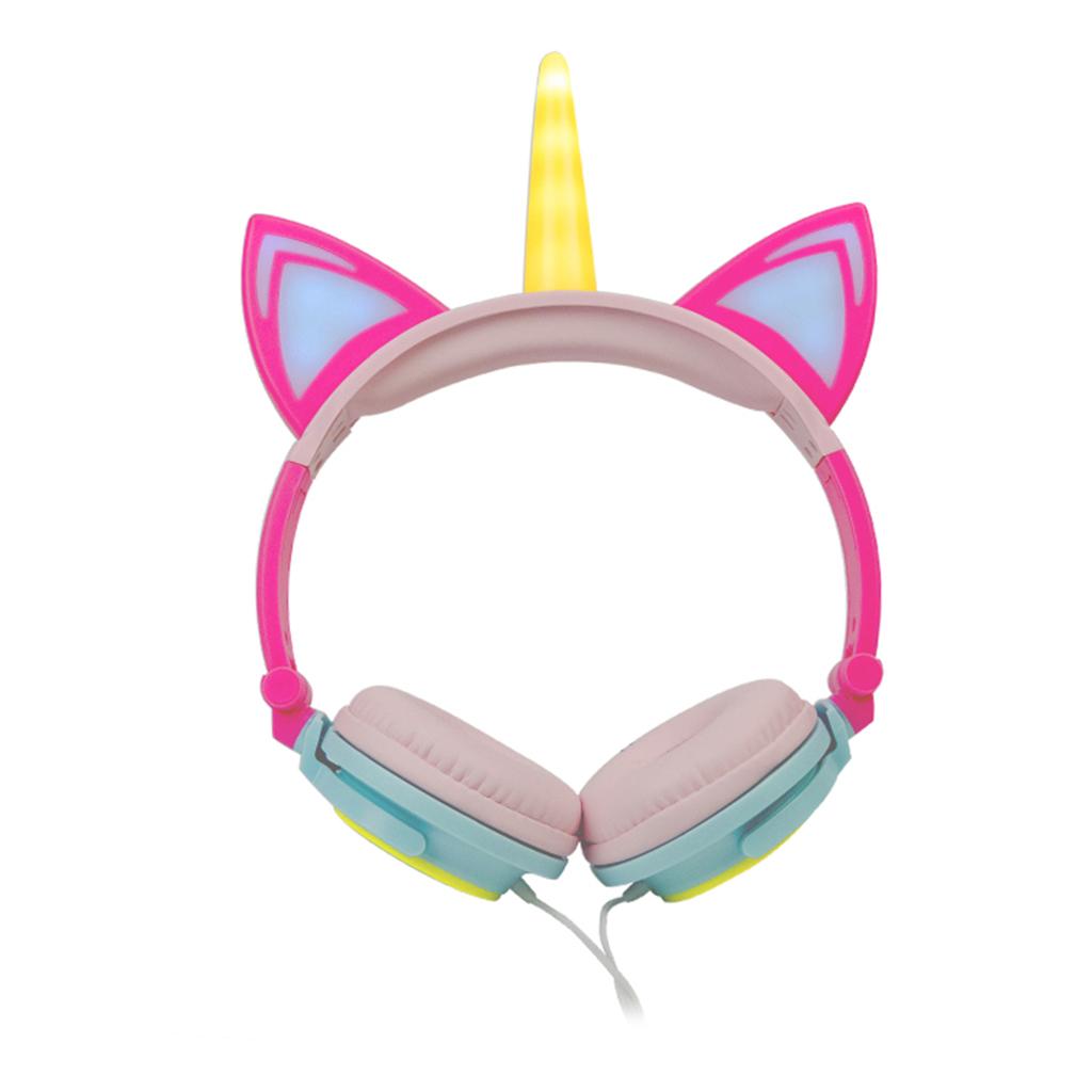Cat Ear Unicorn Kids Headphones LED Flashing Girls Headband green yellow