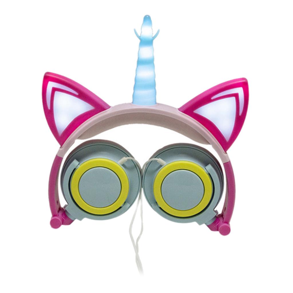 Cat Ear Unicorn Kids Headphones LED Flashing Girls Headband green blue