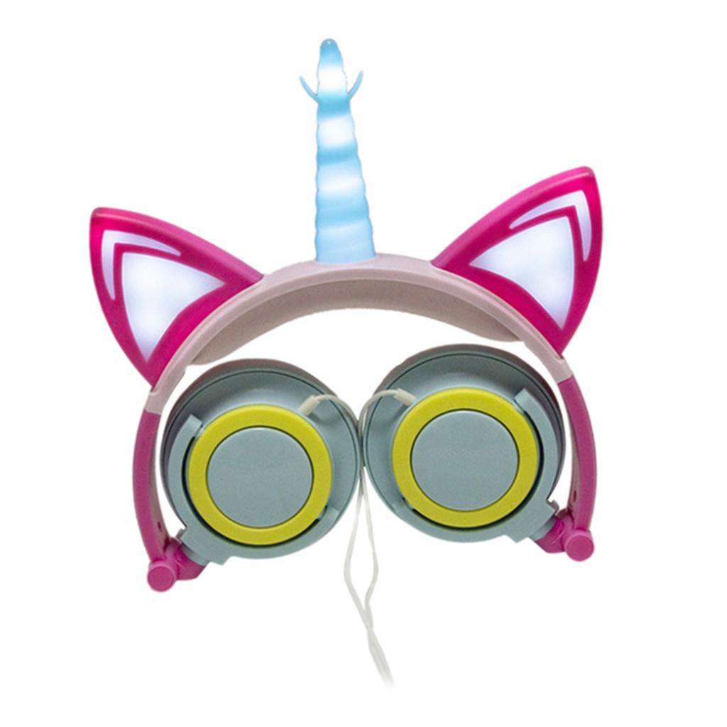 Cat Ear Unicorn Kids Headphones LED Flashing Girls Headband green blue