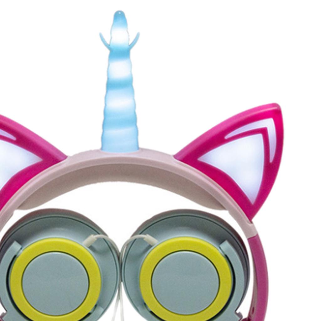Cat Ear Unicorn Kids Headphones LED Flashing Girls Headband green blue