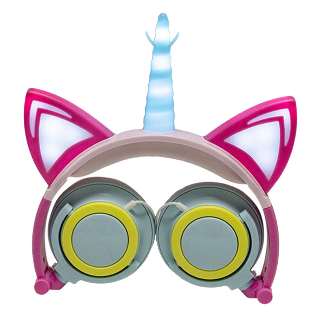 Cat Ear Unicorn Kids Headphones LED Flashing Girls Headband green blue
