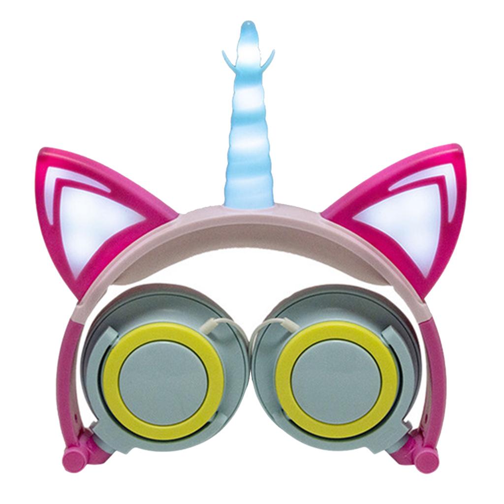 Cat Ear Unicorn Kids Headphones LED Flashing Girls Headband green blue