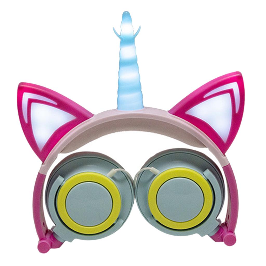 Cat Ear Unicorn Kids Headphones LED Flashing Girls Headband green blue