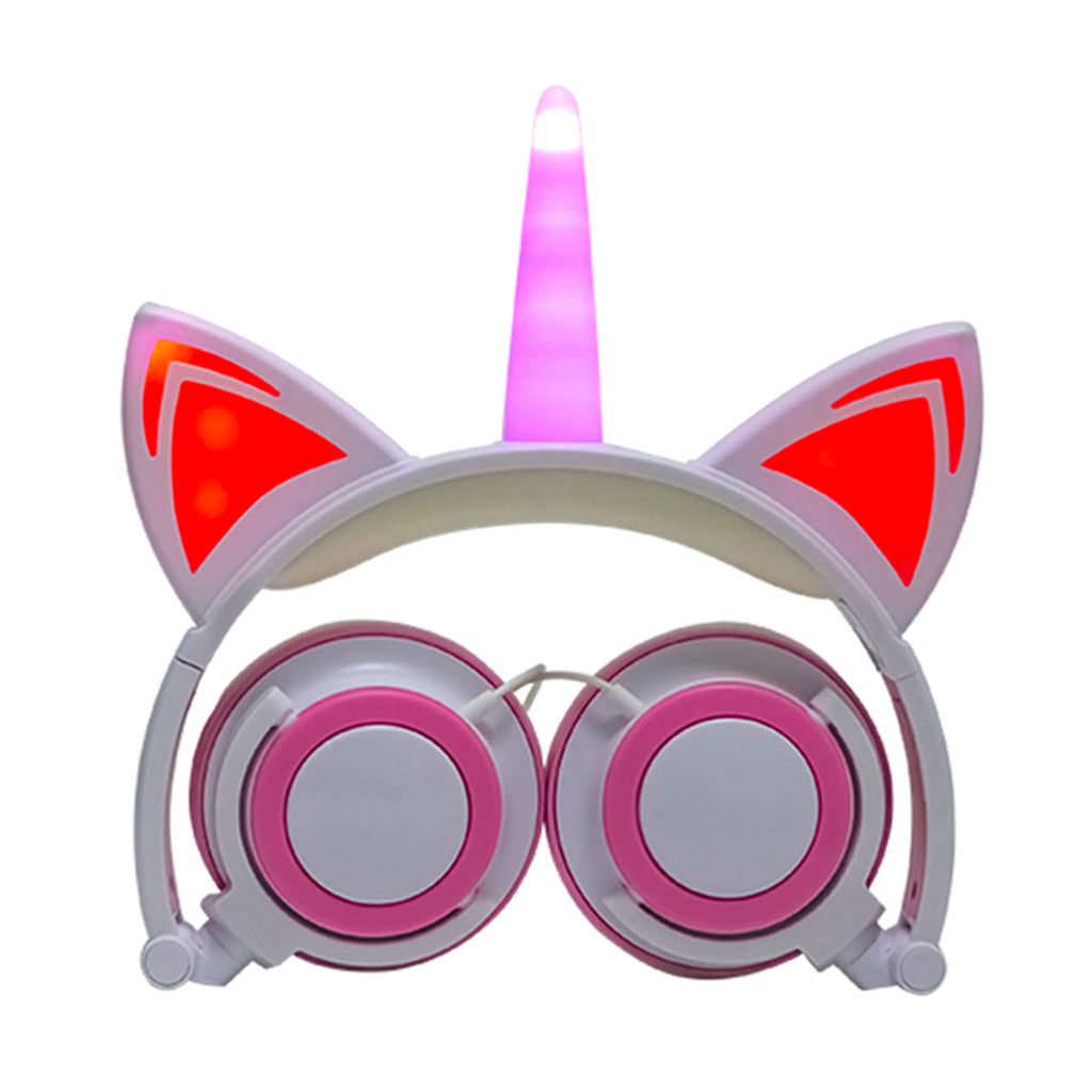 Cat Ear Unicorn Kids Headphones LED Flashing Girls Headband white pink
