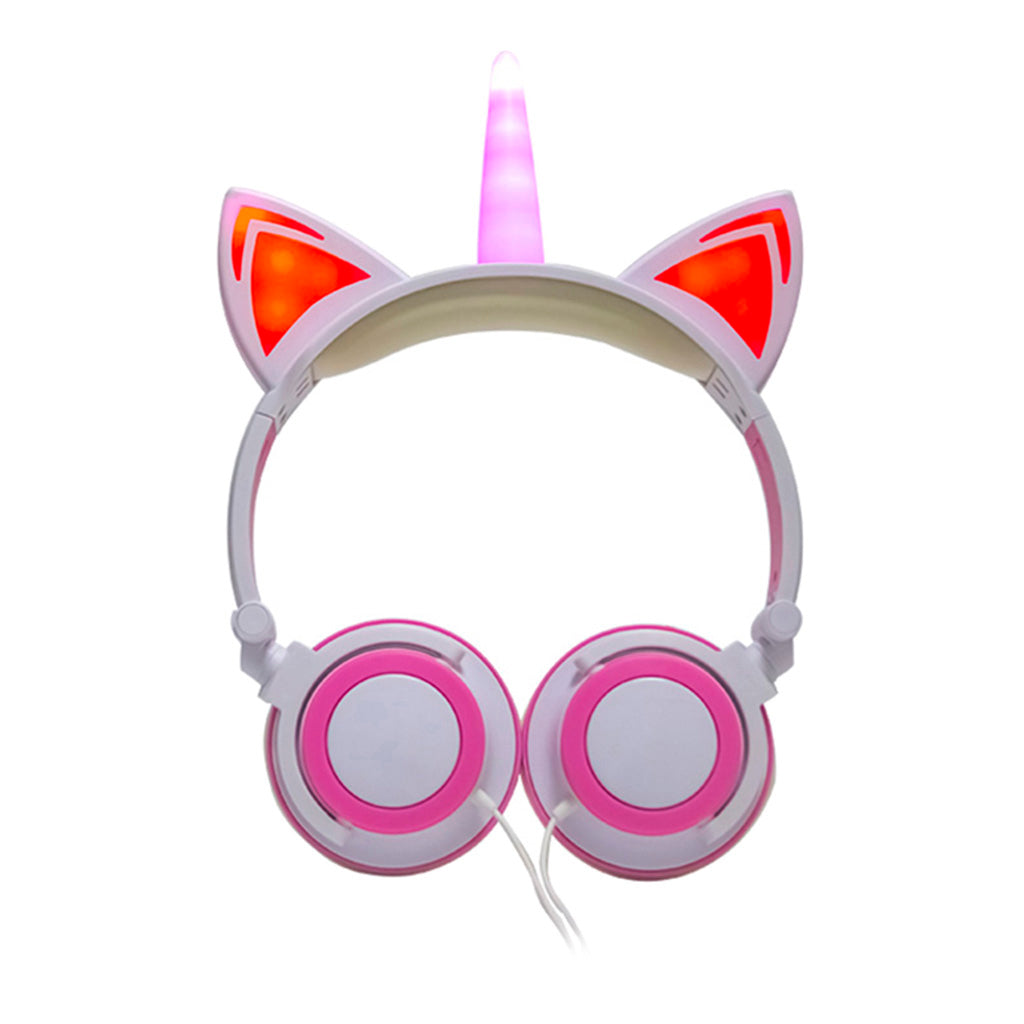Cat Ear Unicorn Kids Headphones LED Flashing Girls Headband white pink