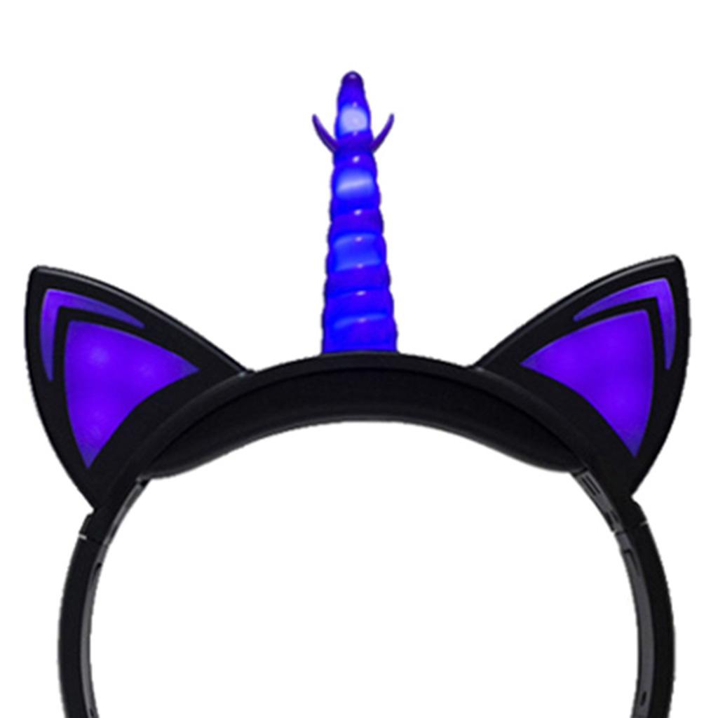 Cat Ear Unicorn Kids Headphones LED Flashing Girls Headband black purple
