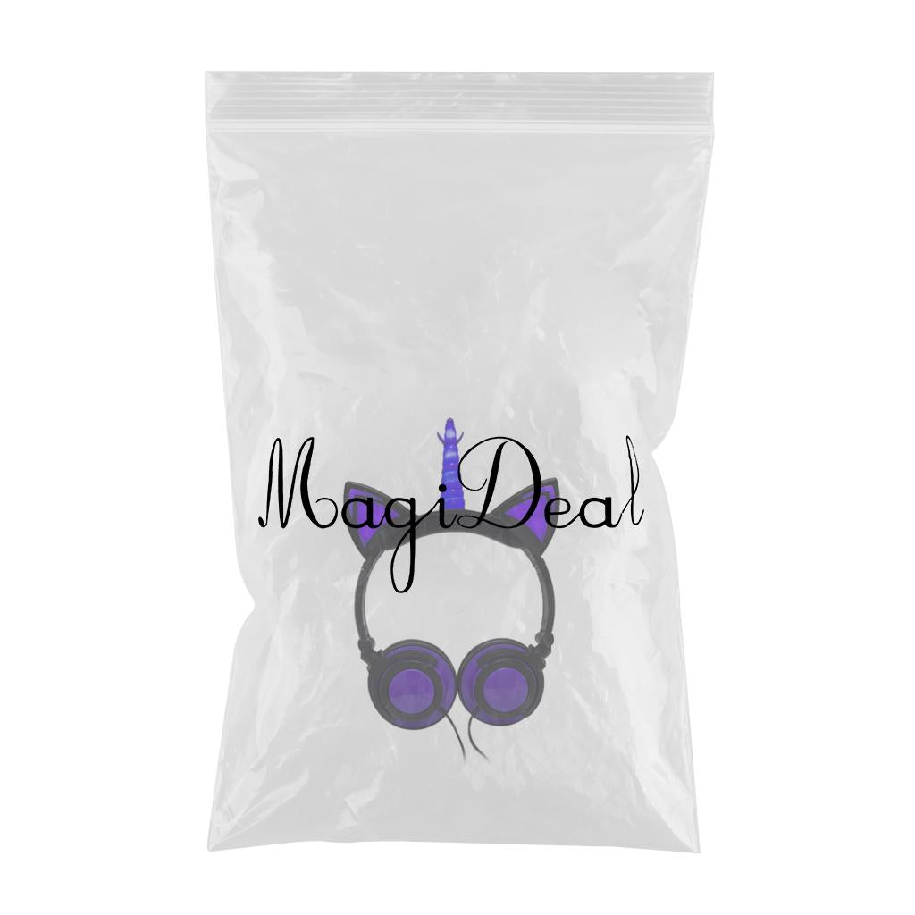 Cat Ear Unicorn Kids Headphones LED Flashing Girls Headband black purple