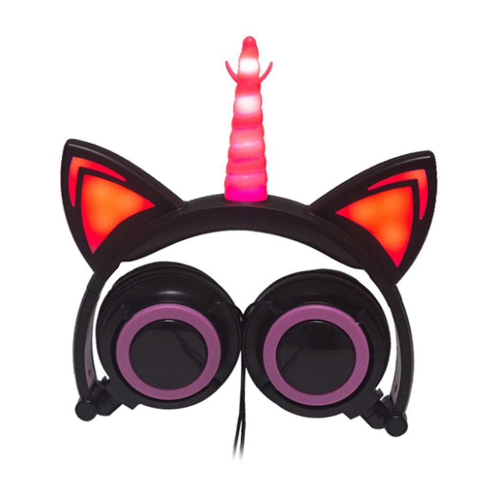 Cat Ear Unicorn Kids Headphones LED Flashing Girls Headband black pink