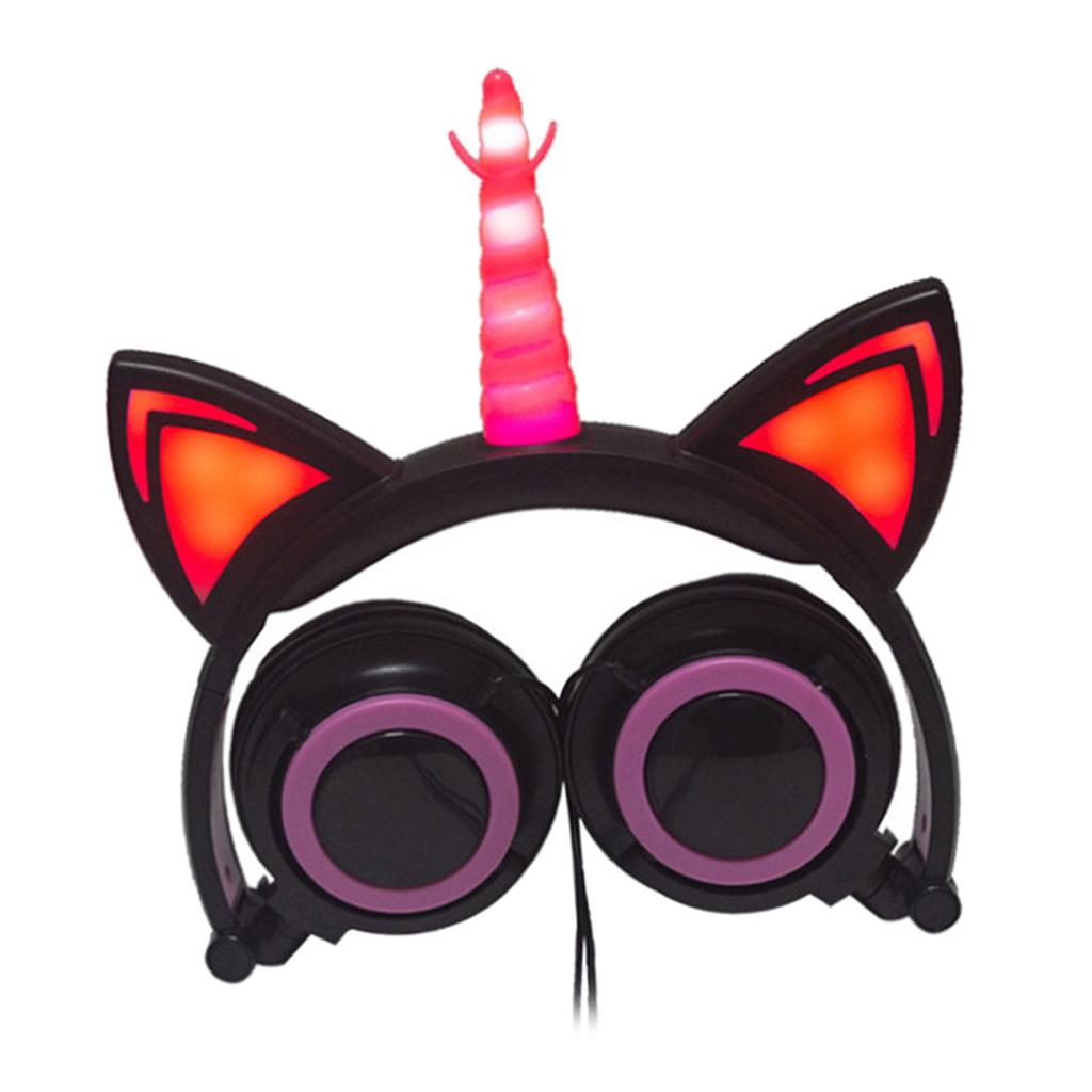 Cat Ear Unicorn Kids Headphones LED Flashing Girls Headband black pink